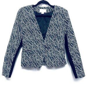H&M Womens Size 10 Animal Print Snap Cropped Jacket Blazer Boho Festival 90s Y2K